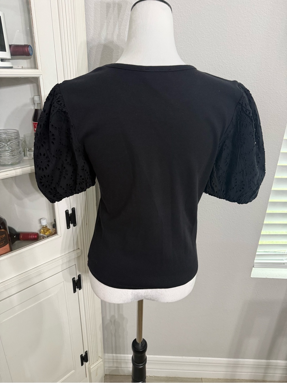 PAIGE Black Eyelet Puff Sleeve Short Sleeve Blouse - Picture 3 of 8